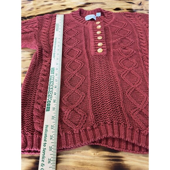 LITTLE WOOD GREEN Red/Orangeish Sweater Women Chunk Cable Knit Size Small VTG - Picture 3 of 11